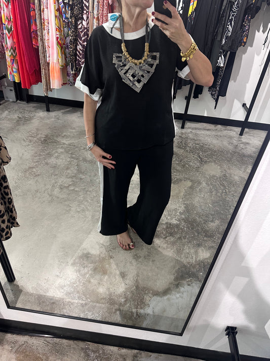 Solid Stripe Dolman Pant Set