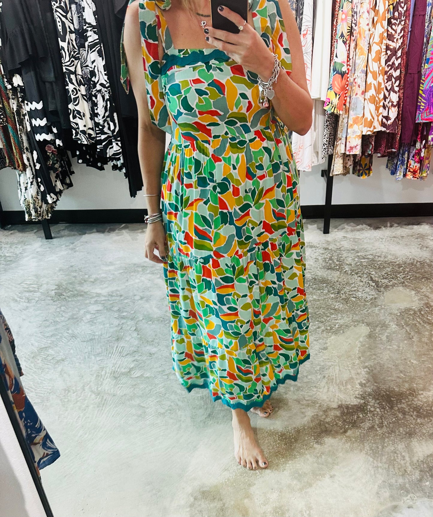 Abstract Print A Line Maxi Dress