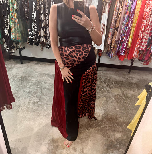 Wine Color Blocked Maxi Skirt
