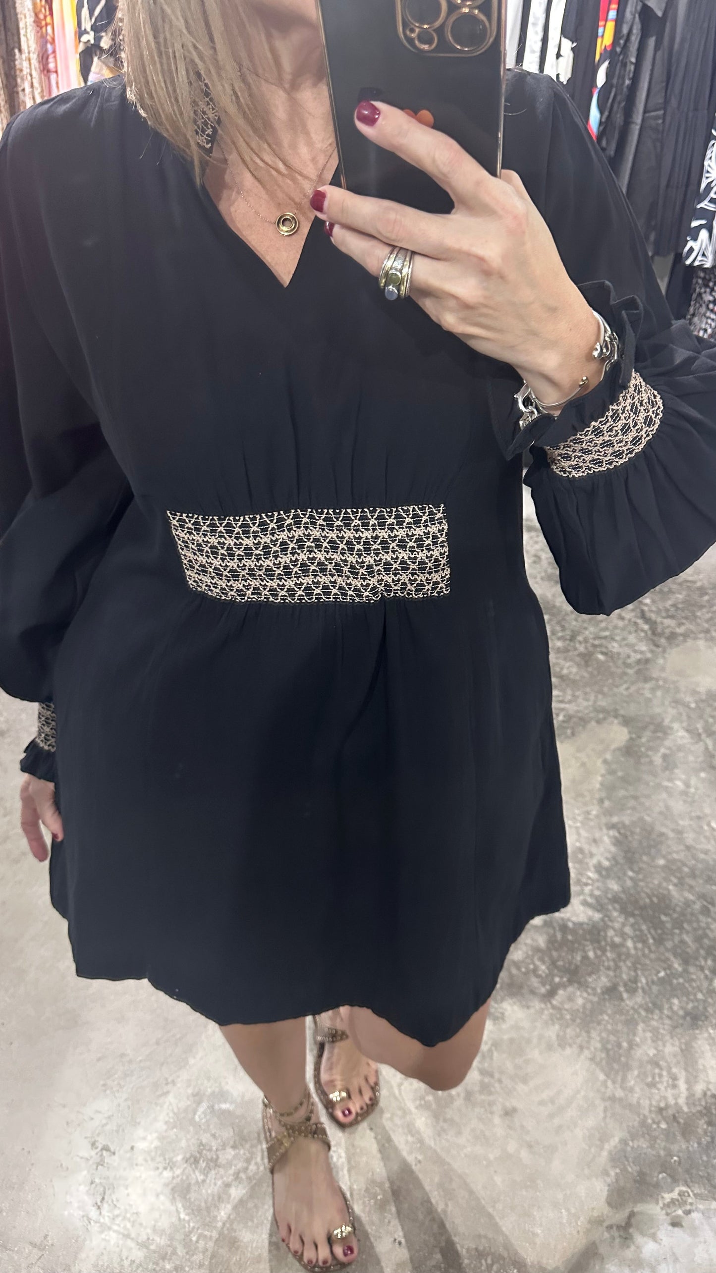 Embroidered Black Short Dress