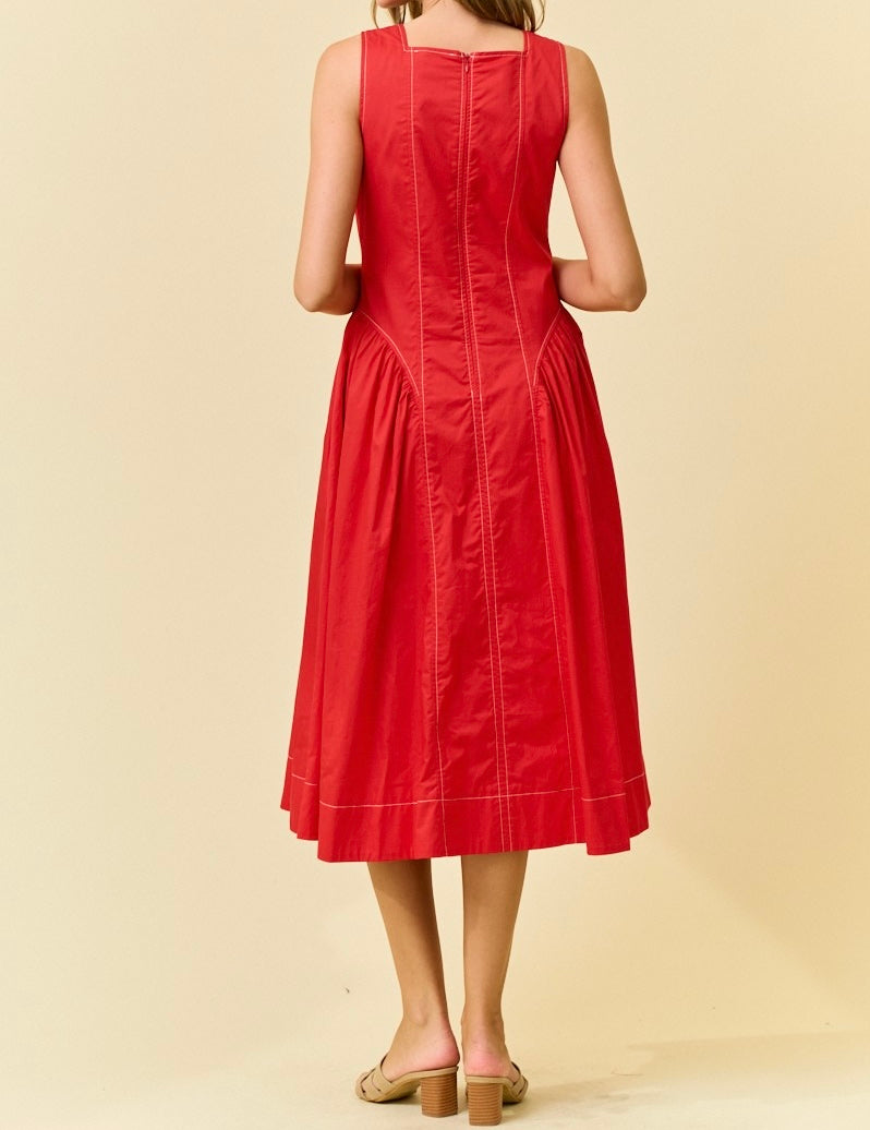 Top Stitch Contrast Maxi Dress
