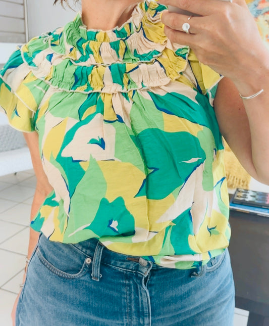 Multi Print Ruffle Top