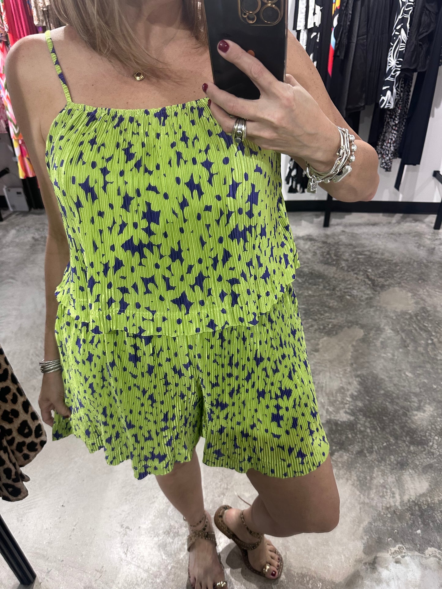 Pleated Print in Green Romper