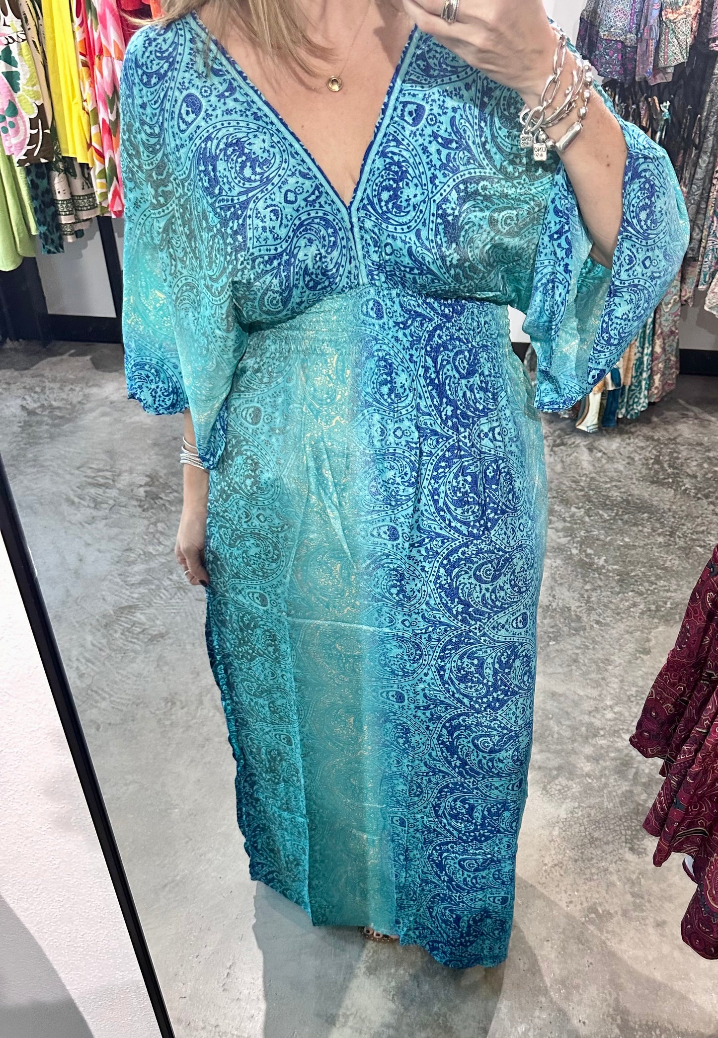 One Size Bell Sleeves Straight Fit Maxi Dress
