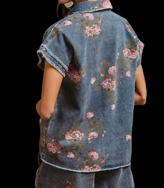Floral Denim Top & Shorts Set