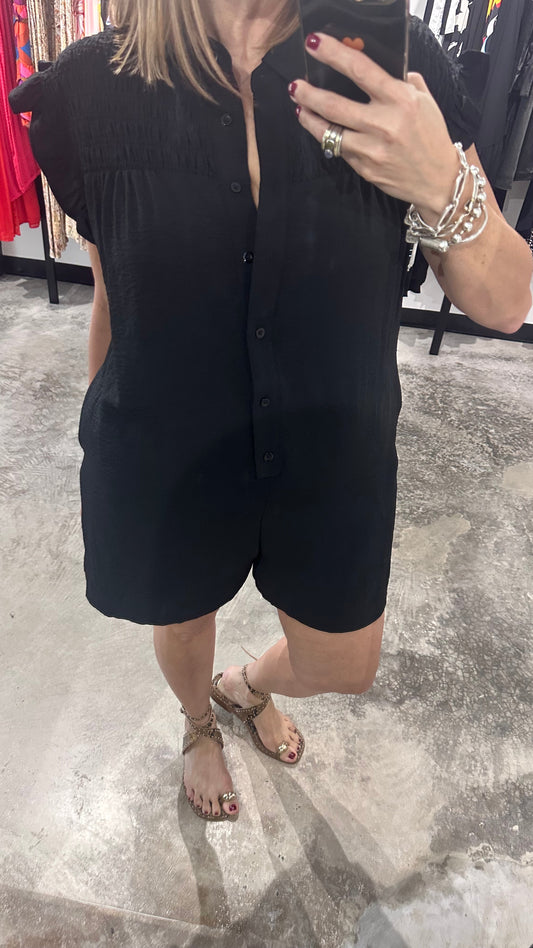 Black Solid Romper