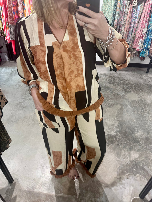 Abstract Print Pant Set