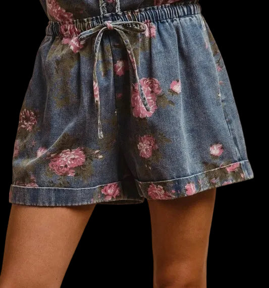 Floral Denim Top & Shorts Set