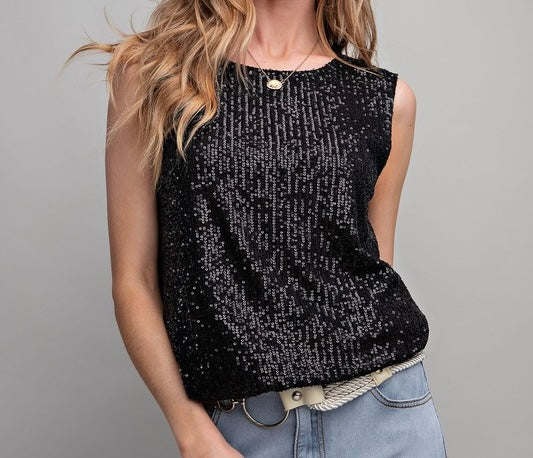 Sleeveless in Black Sequin Top