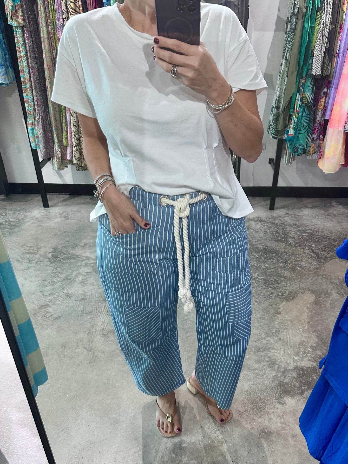 Washed Striped Barrel Pants