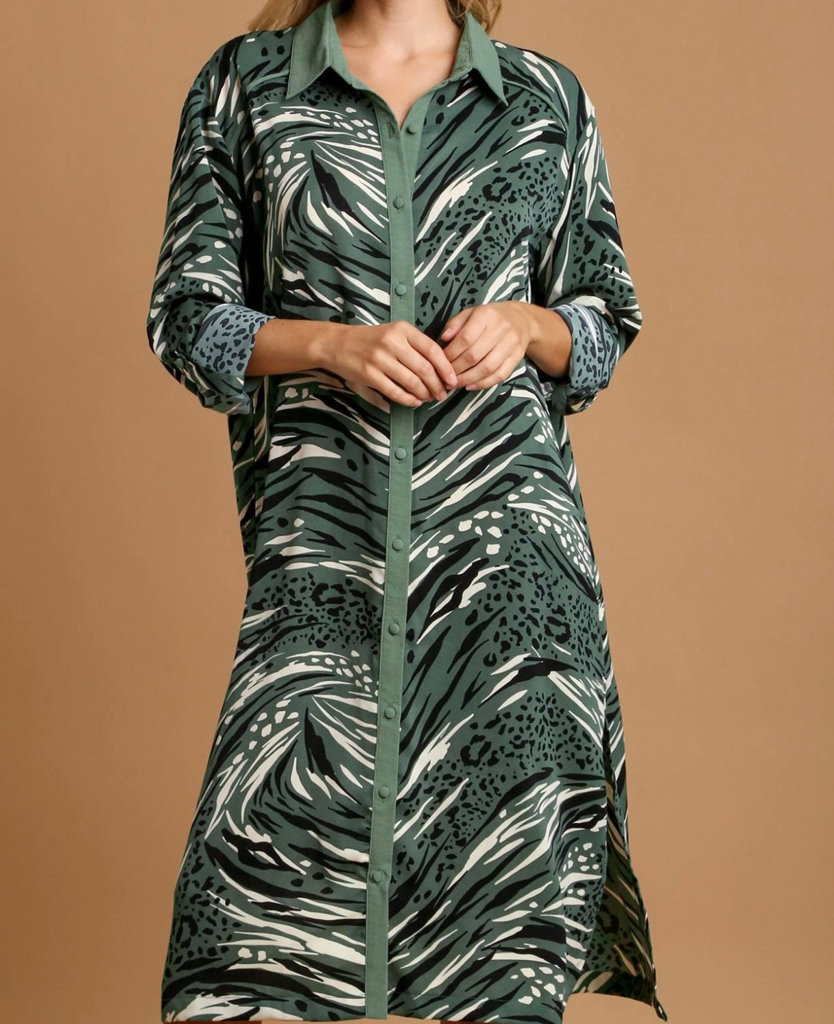 Animal Print Button Down Midi Dress