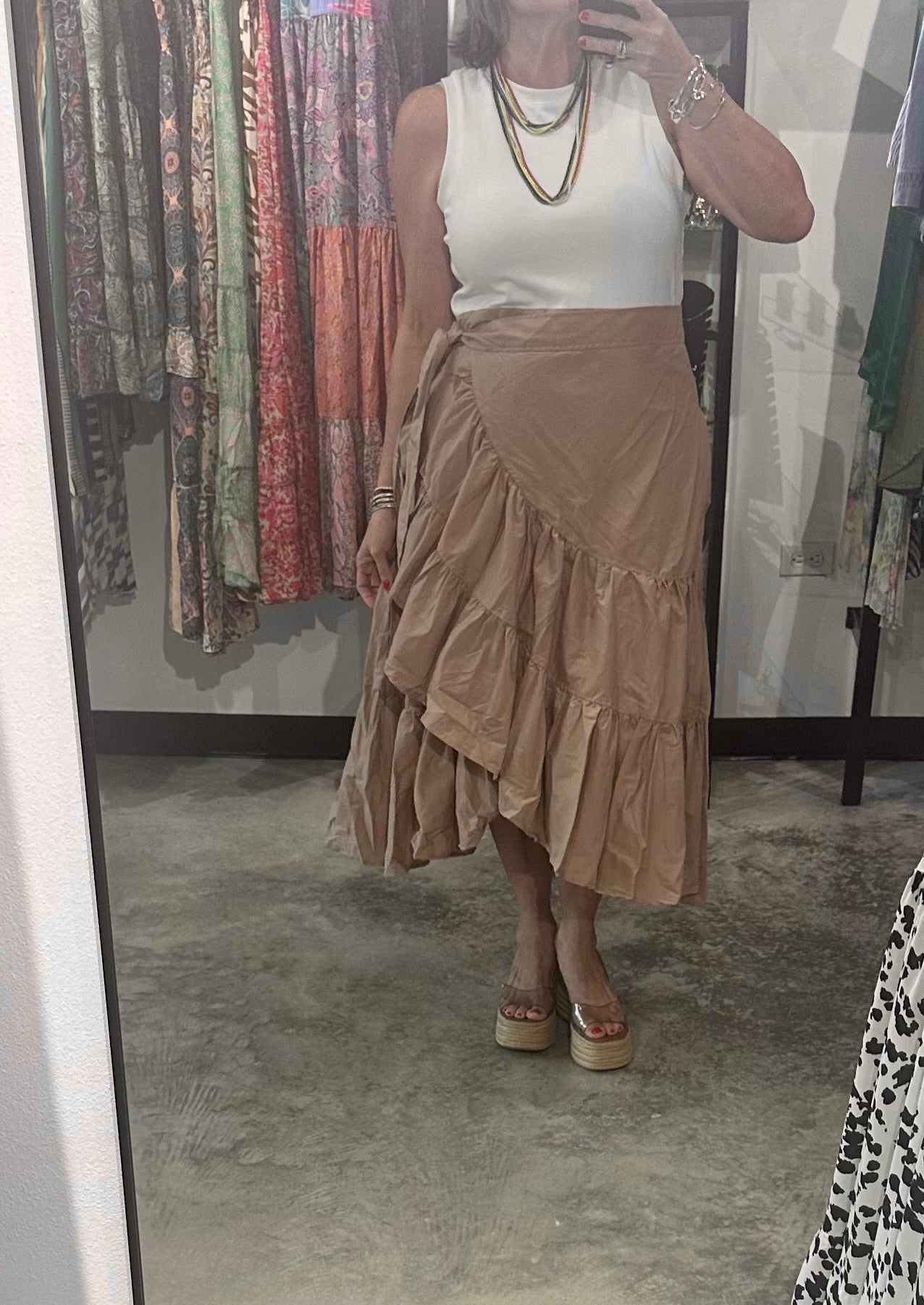 Asymmetrical Ruffle Wrap  Midi Dress