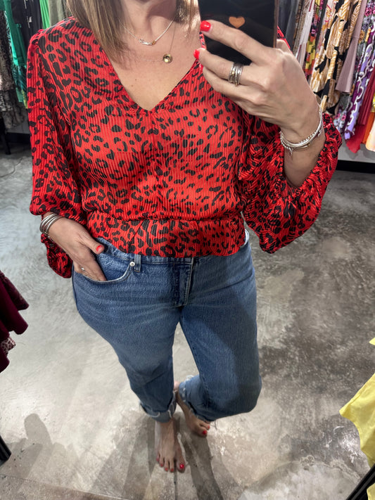 Red Leopard Print Peplum Top