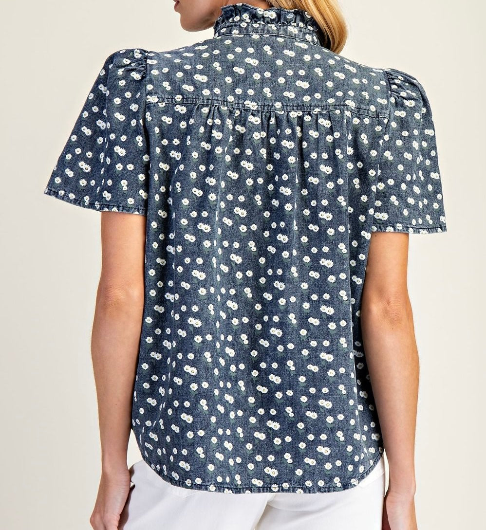 Floral Print Denim Top