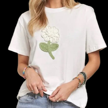 White Floral Patch Top