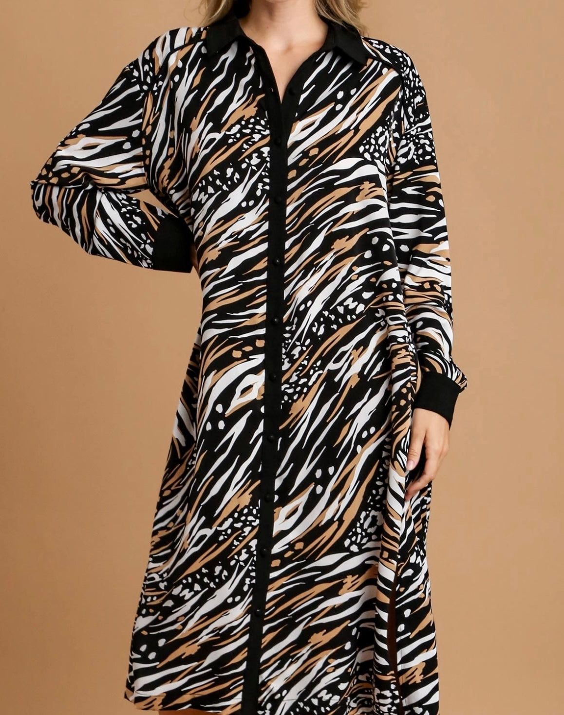 Animal Print Button Down Midi Dress