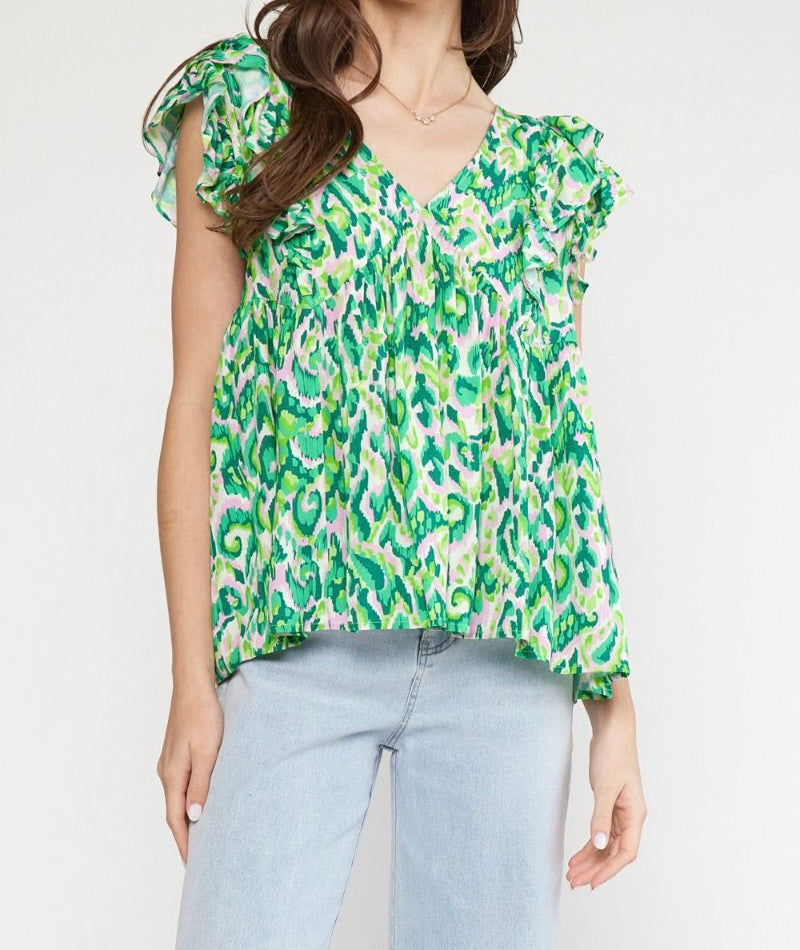 Green Flutter Sleeve Top