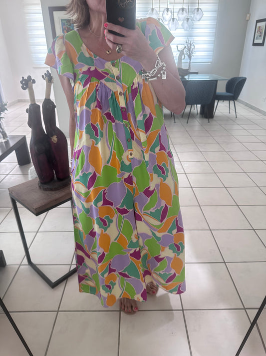 Multi Print Button Down Wide Leg Jumpsuit