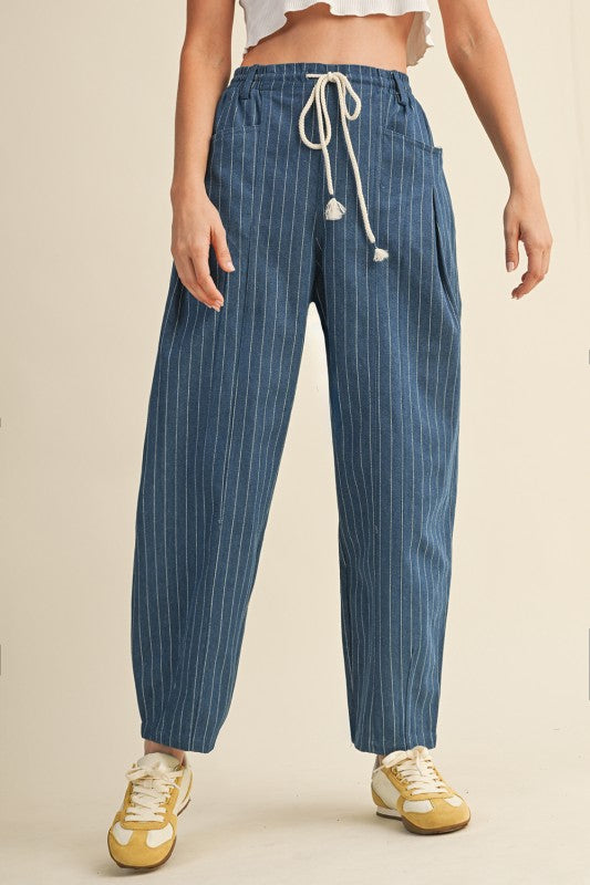 Pin Stripe Barrel Denim Pants
