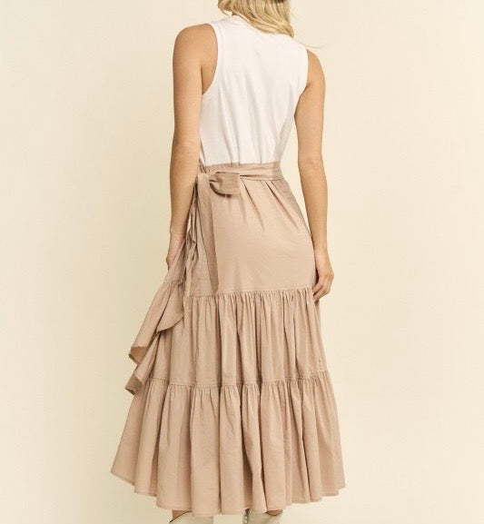 Asymmetrical Ruffle Wrap  Midi Dress