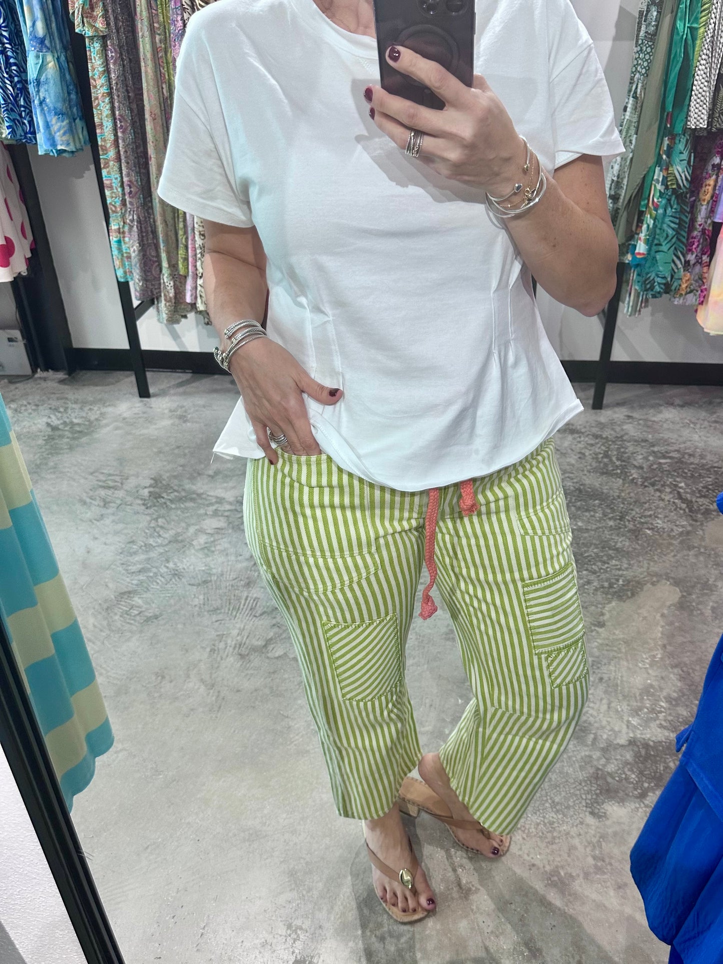 Key Lime Striped Barrel Pants