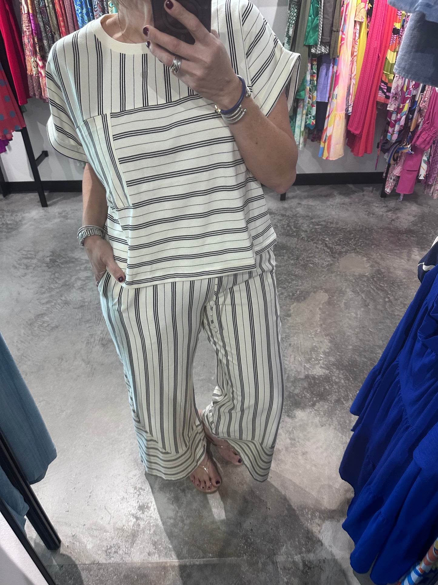 Stripe Dolman Sleeve with Wide Leg Pant Set
