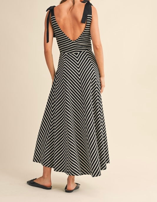 Striped Black & White Knit Midi Dress