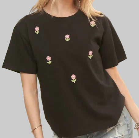Black Floral Patch Top