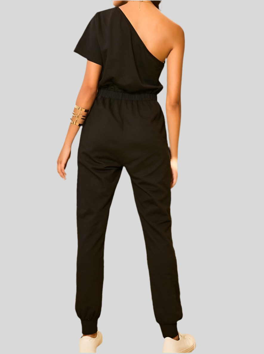 3X Curvy - One Shoulder Short Sleeve Jumpsuit