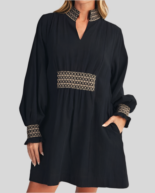Embroidered Black Short Dress