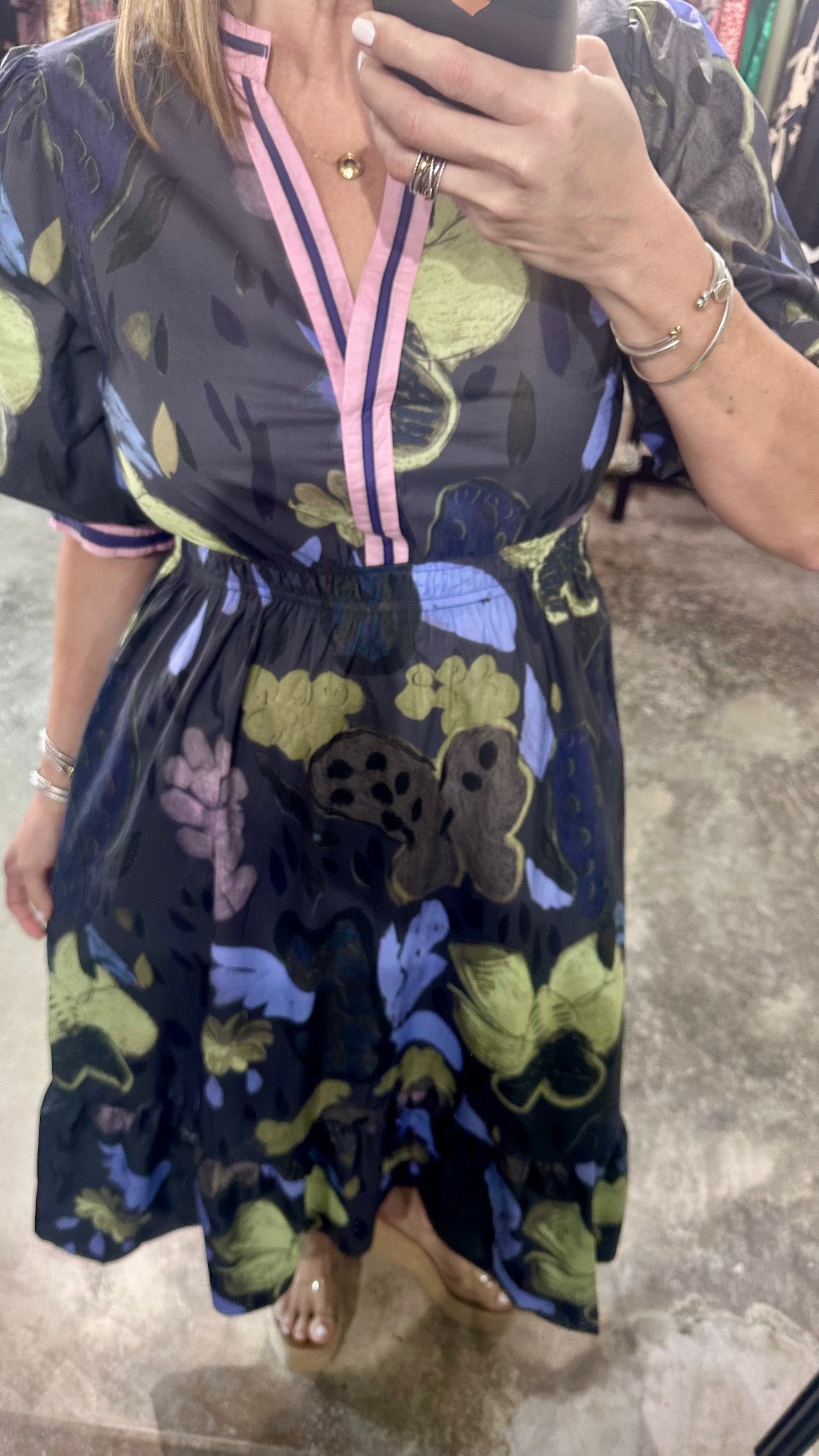 Small - Abstract Midnight Blue Print Midi Dress