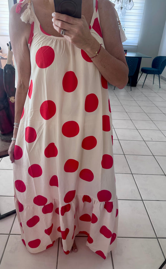 Red Polka Dot Slip Maxi Dress