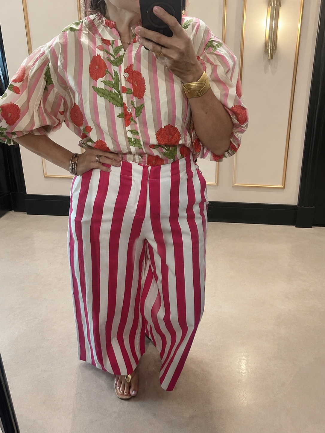 Stripe Flower Button Up Top