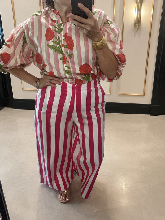Stripe Flower Button Up Top