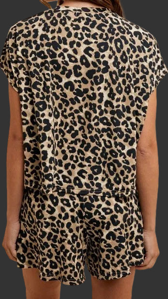 Pre Order - Leopard Knit Top & Shorts Set