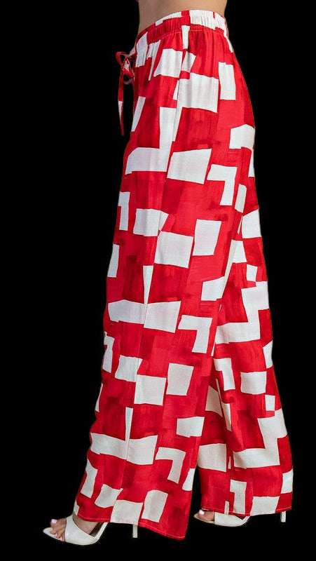 Geometric Print in Red Pants