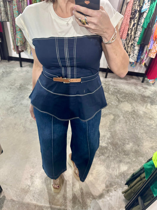 Navy Color Block Top