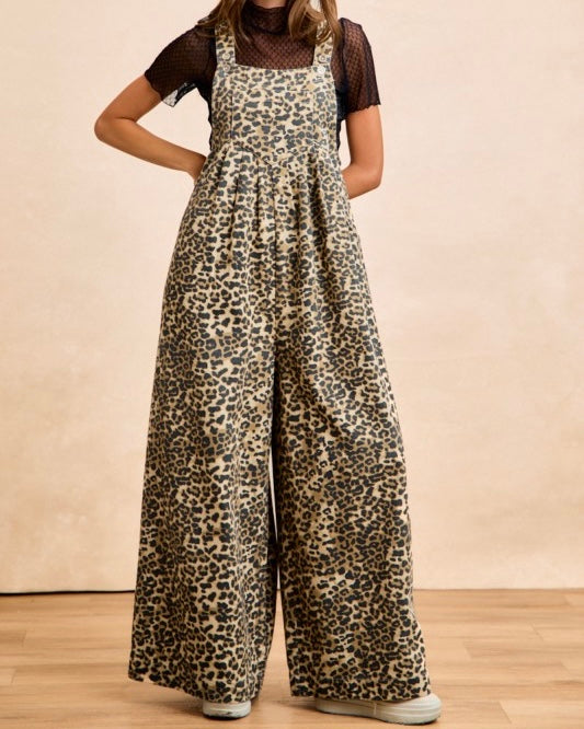 Leopard Print Wide Leg Jumpsuit