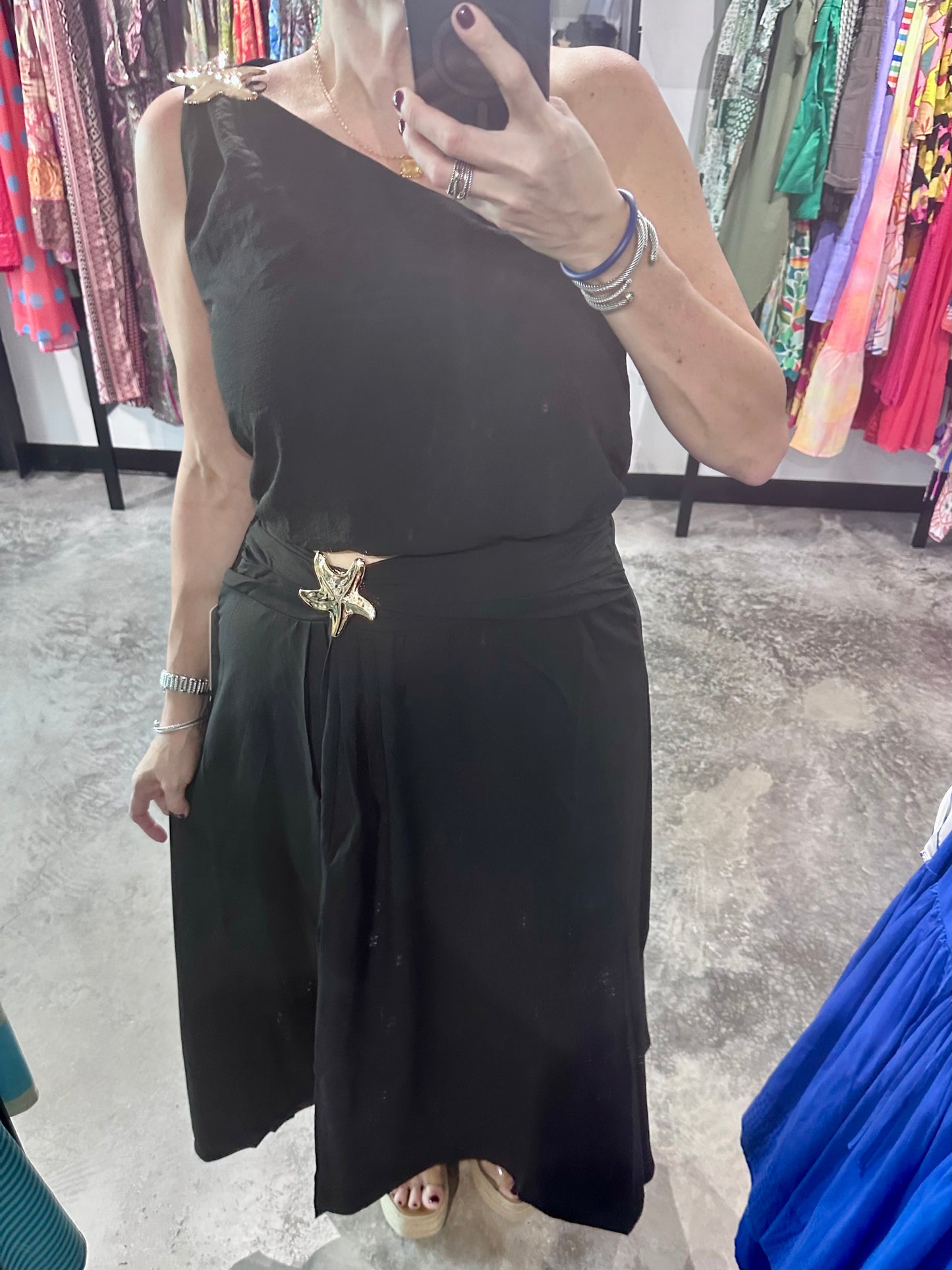 Tomato Red, Lime or Black One Shoulder Top & Maxi Skirt Set