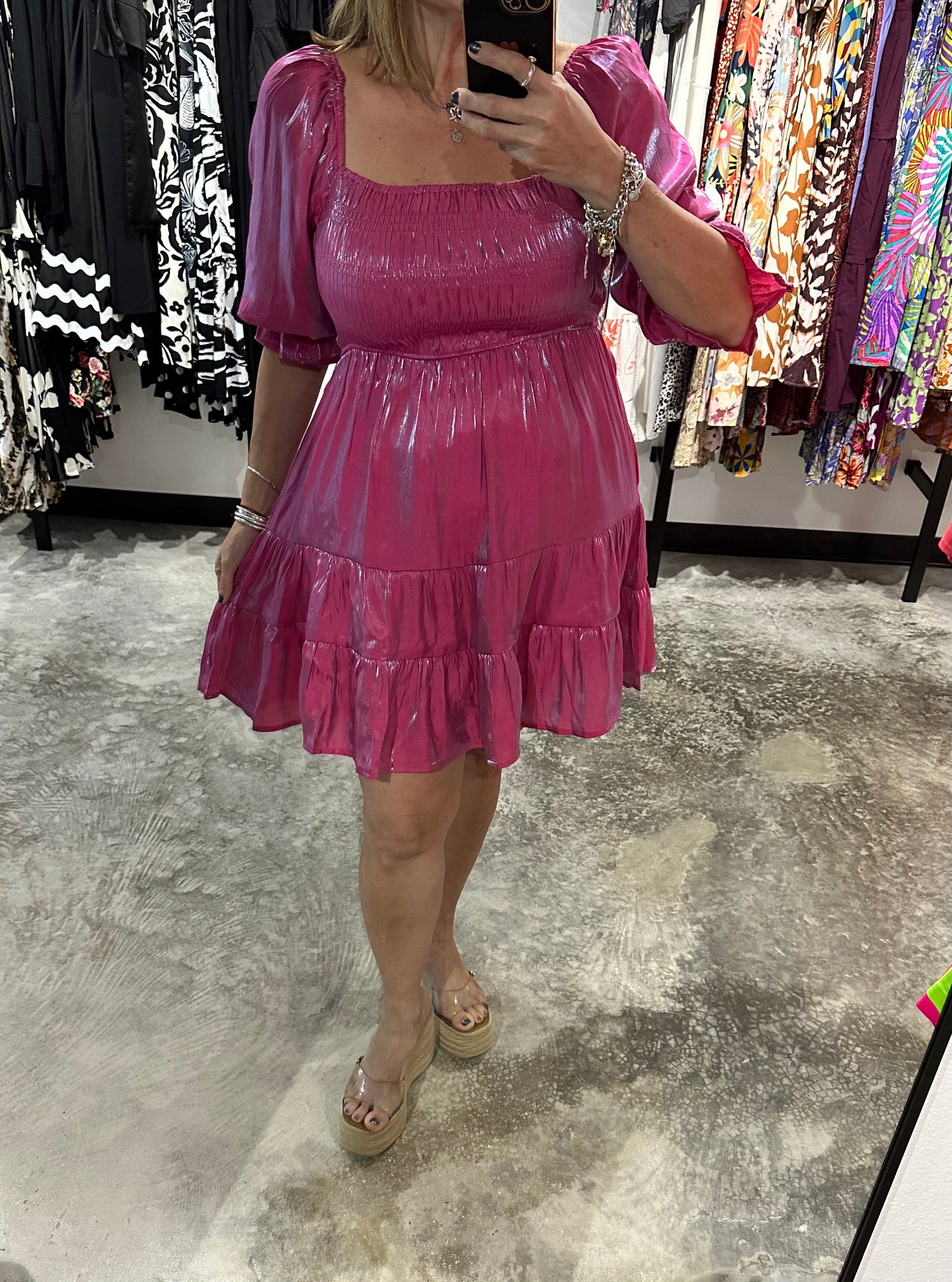 Berry Satin Smocked Short Dress