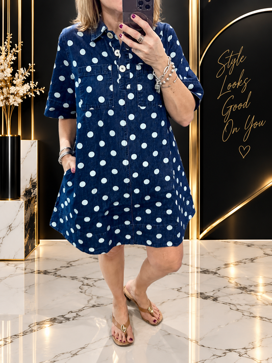 Polka Dot Denim Short Dress