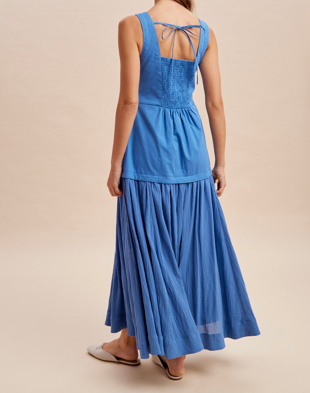 Pre Order Mixed Fabric Sleeveless Maxi Dress