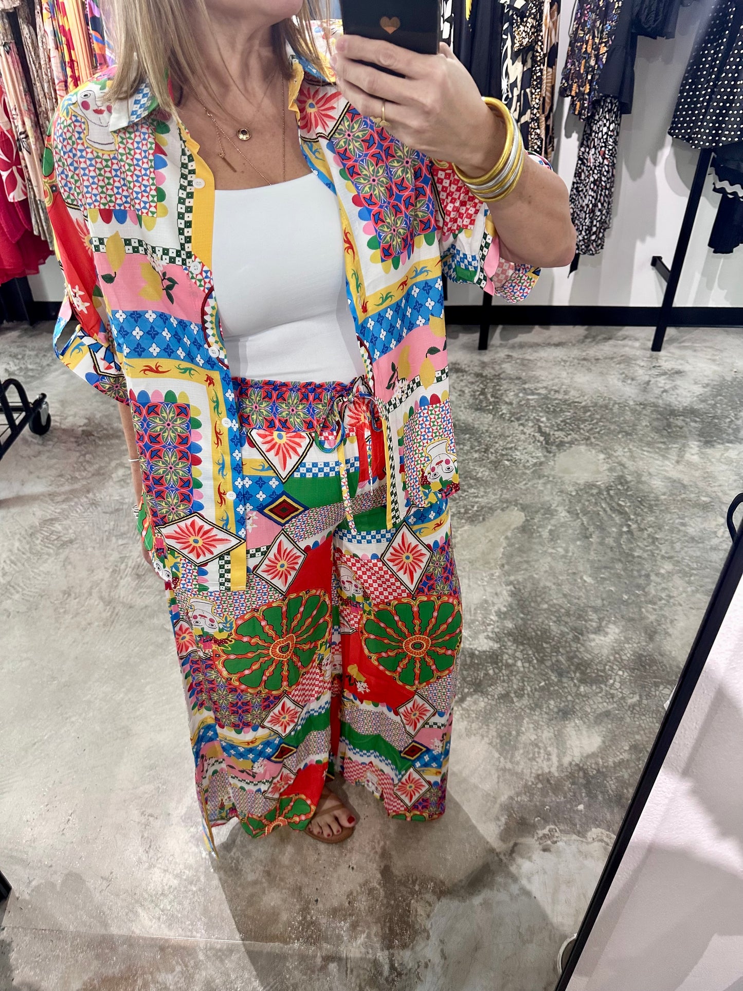 Print Short Sleeve Matching Pant Set