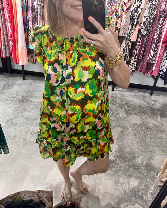 Small - Floral Print Short Dress