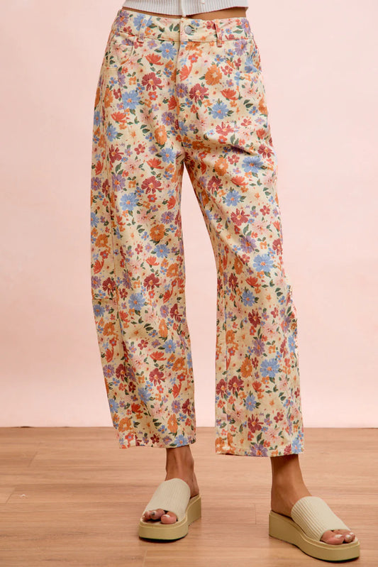Floral Twill Barrel Pants