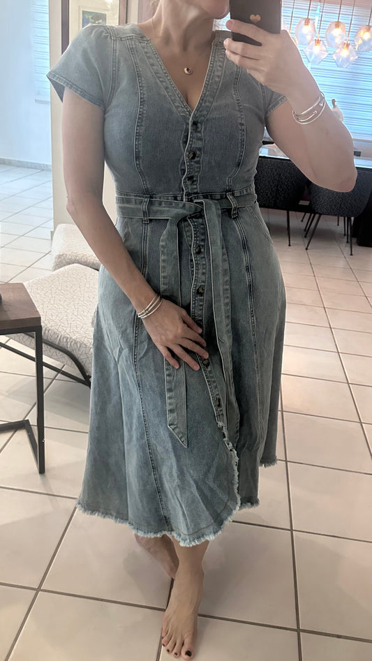 Asymmetrical Denim Maxi Dress