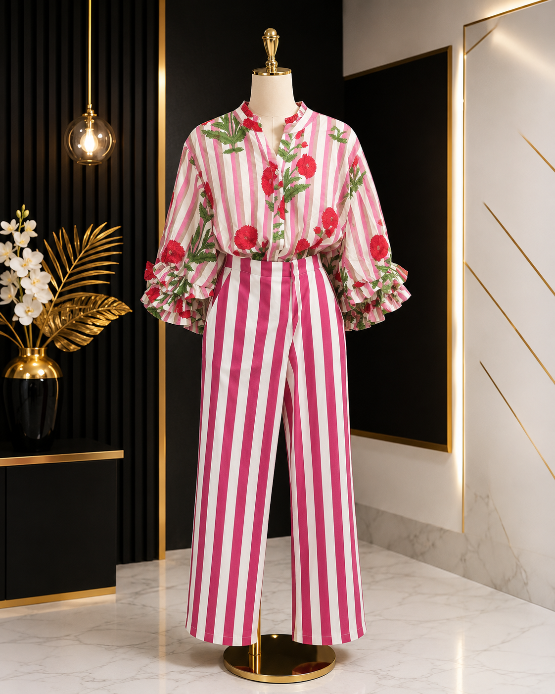 Stripe Flower Button Up Top