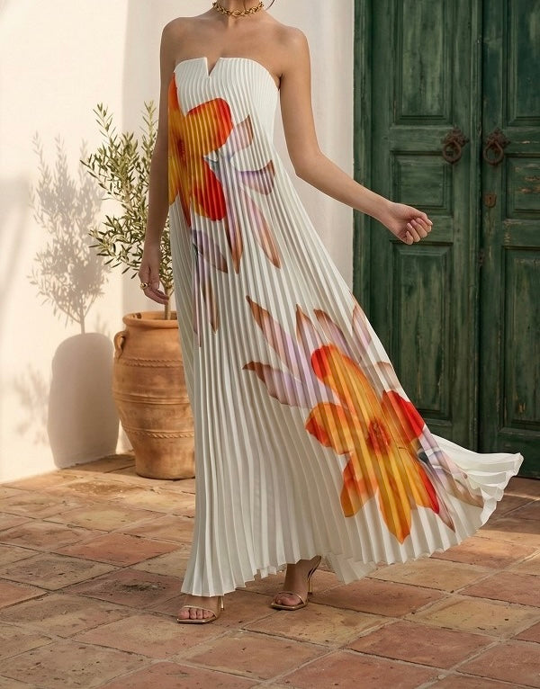 Pre Order Strapless Pleated Maxi Dress