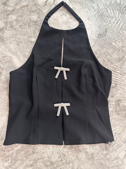 Bow Tie in Black Halter Top