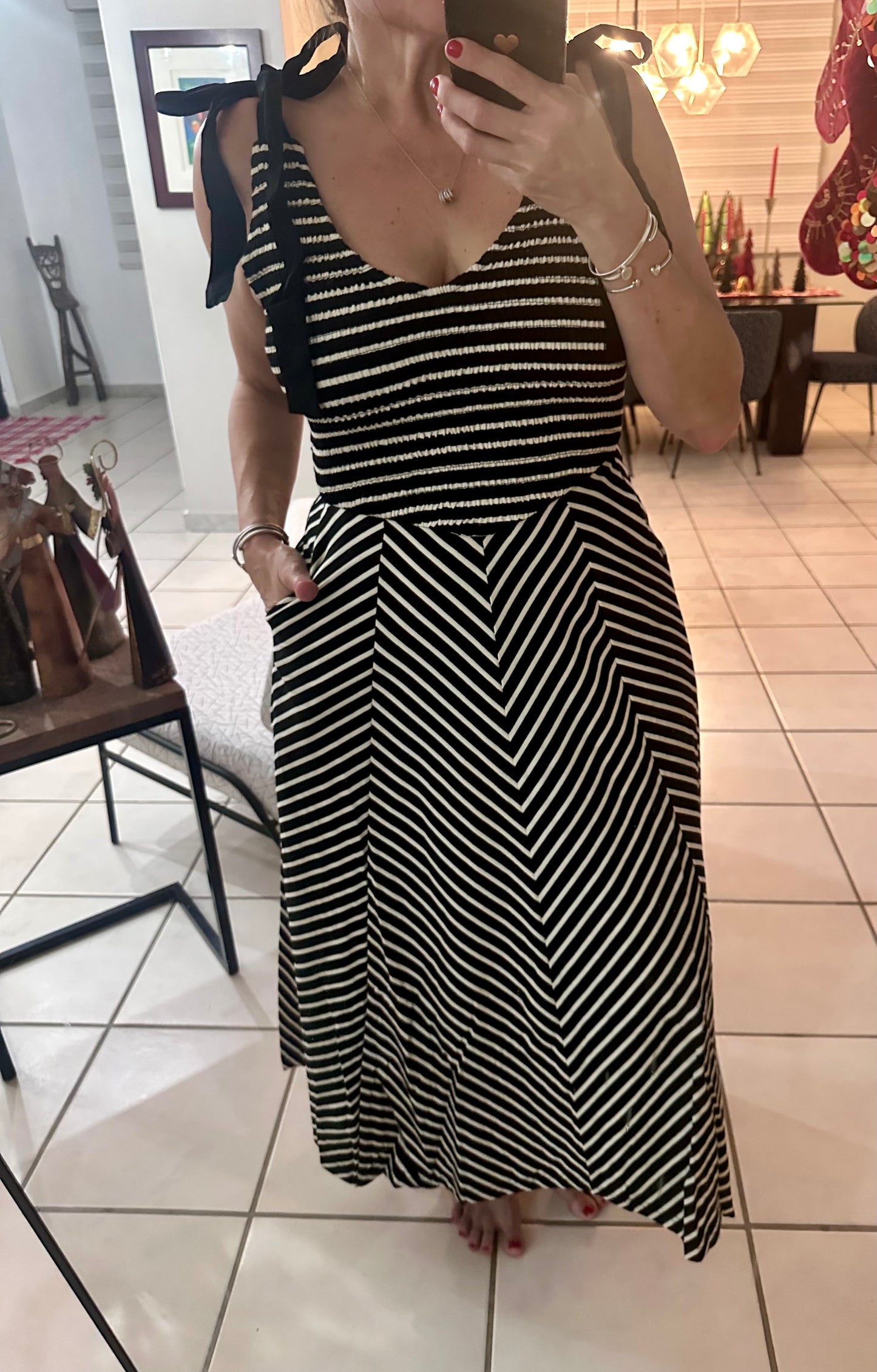 Striped Black & White Knit Midi Dress